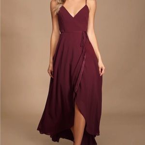 Lulu’s Here’s to Us Burgundy High-Low Wrap Dress Burgundy Size Large